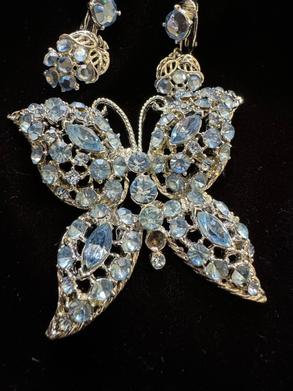 Crystal Butterfly Pendant Necklace - Light Blue Rhinestone Accent Costume Jewelr